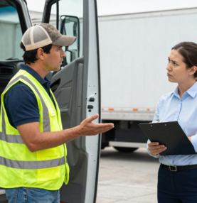 Driver and dispatcher discussing documentation